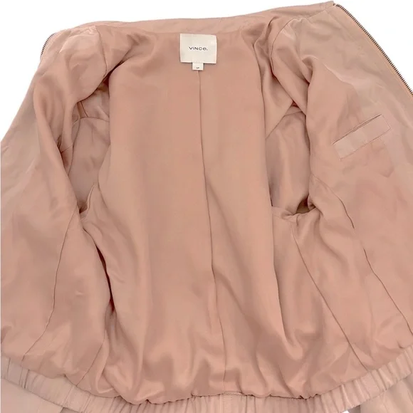 VINCE Zip Up Pink Bomber Jacket Pockets Satin Y2K Size Small Petite